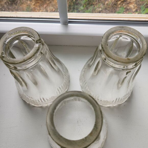 Set of 3 Glass Light Globes Shades Vintage Frosted Edge 80s Deco Pendant Ceiling - Picture 3 of 9